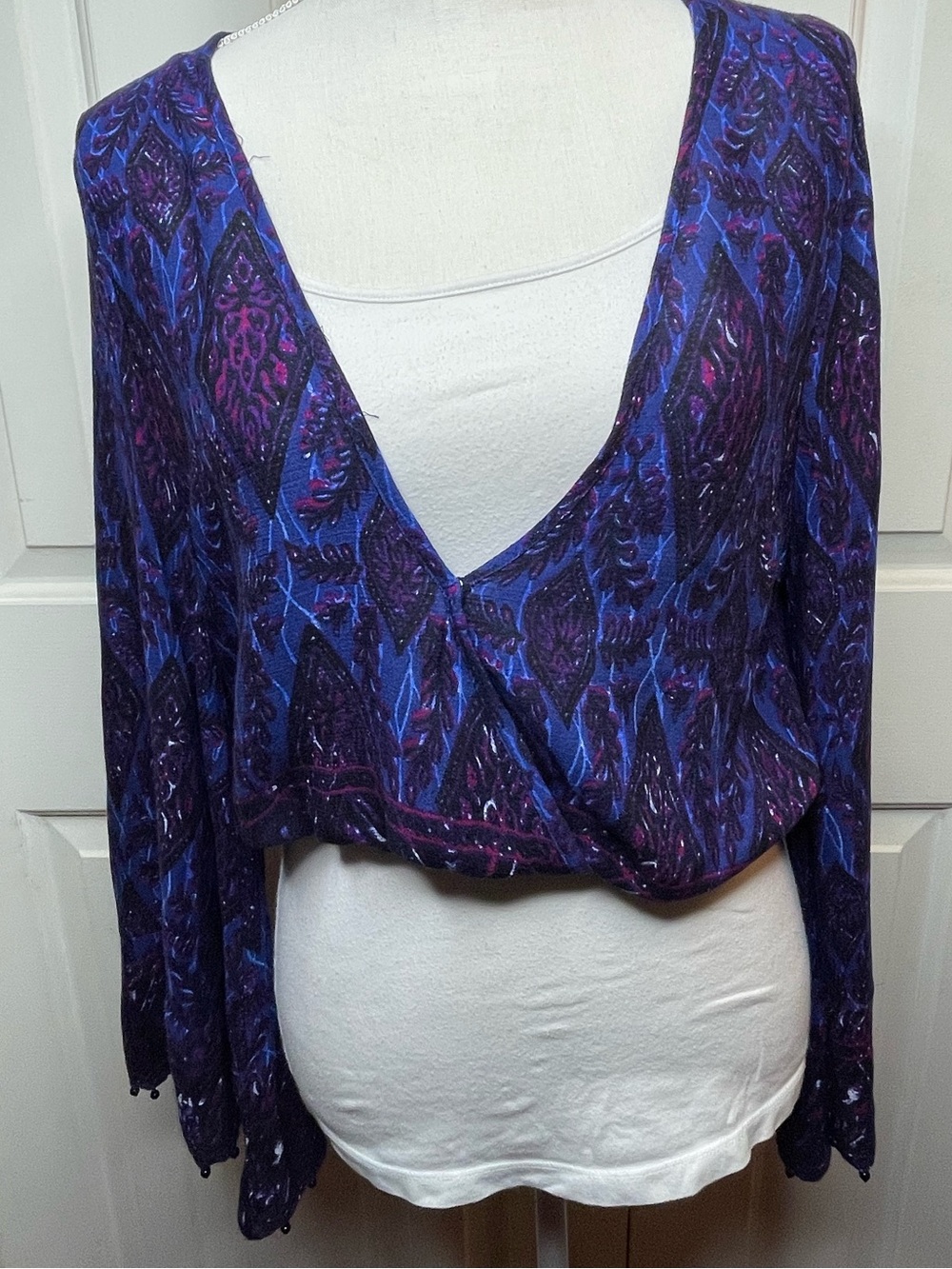 Forever 21 Purple and Blue Printed Wrap Crop Top